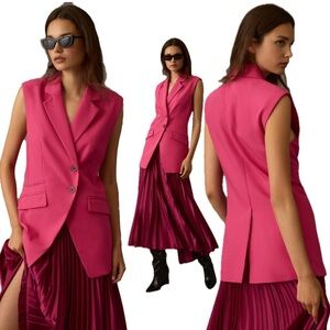 Anthropologie Maeve Tailored City Vest Suit Jacket Dress Fuscia Pink